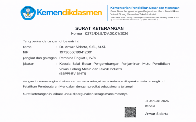 Surat Keterangan Resmi Pelatihan Pembelajaran Mendalam Tahun 2026